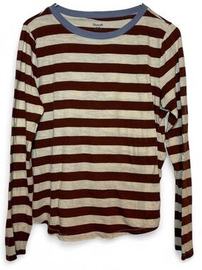 Madewell Burgundy/Cream Striped Lightweight Long Sleeve Top